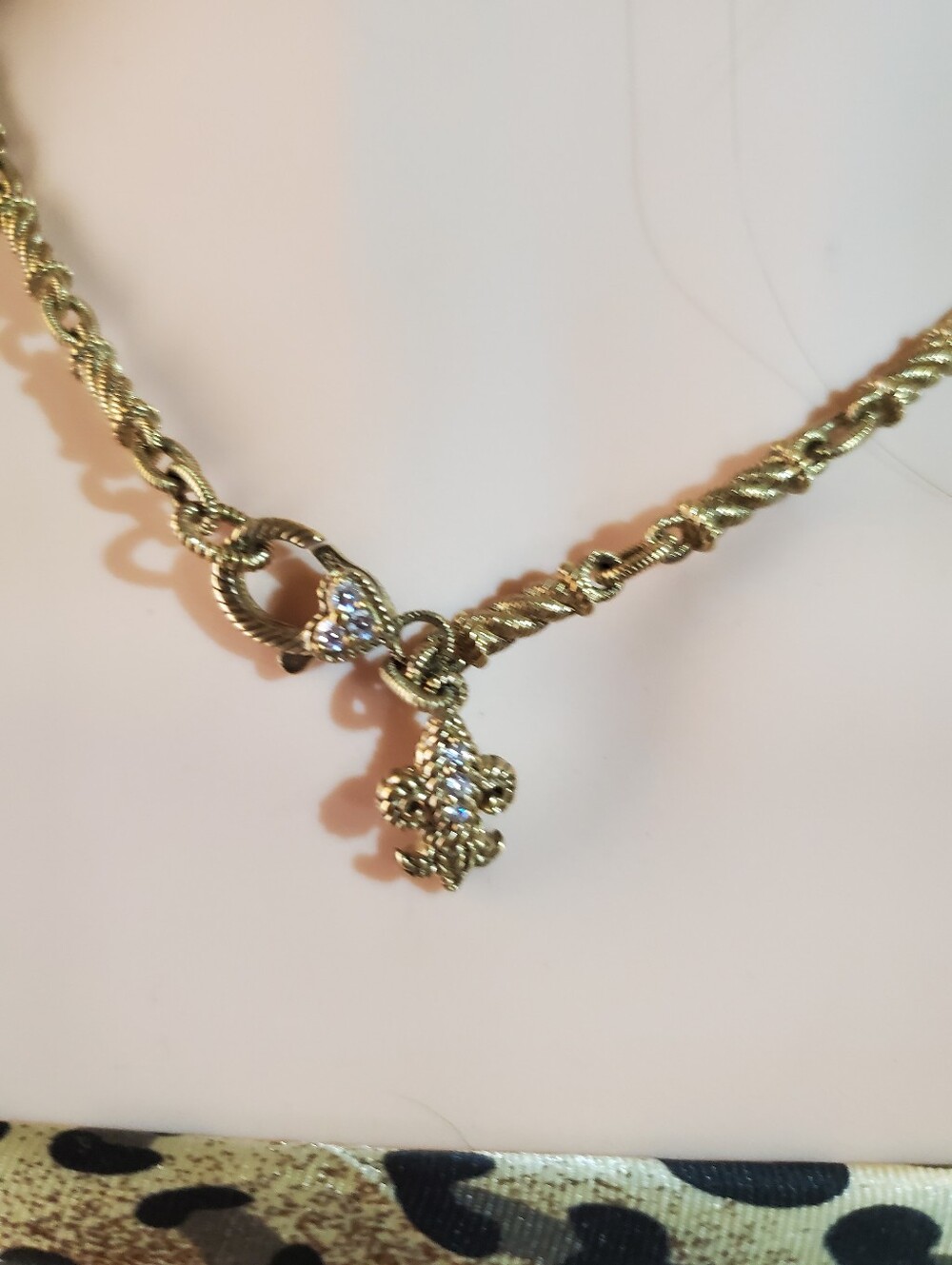 Judith Ripka 14k Gold Clad Oval Link Fleur-de-Lis Charm Necklace. Diamonique - Picture 11 of 12